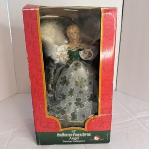 Vintage Kurt Adler Animated Fiber Optic Angel TreeTop Irish Clovers See Video